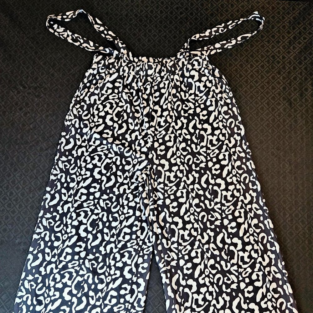 B/W Wide Leg Pants with Suspenders